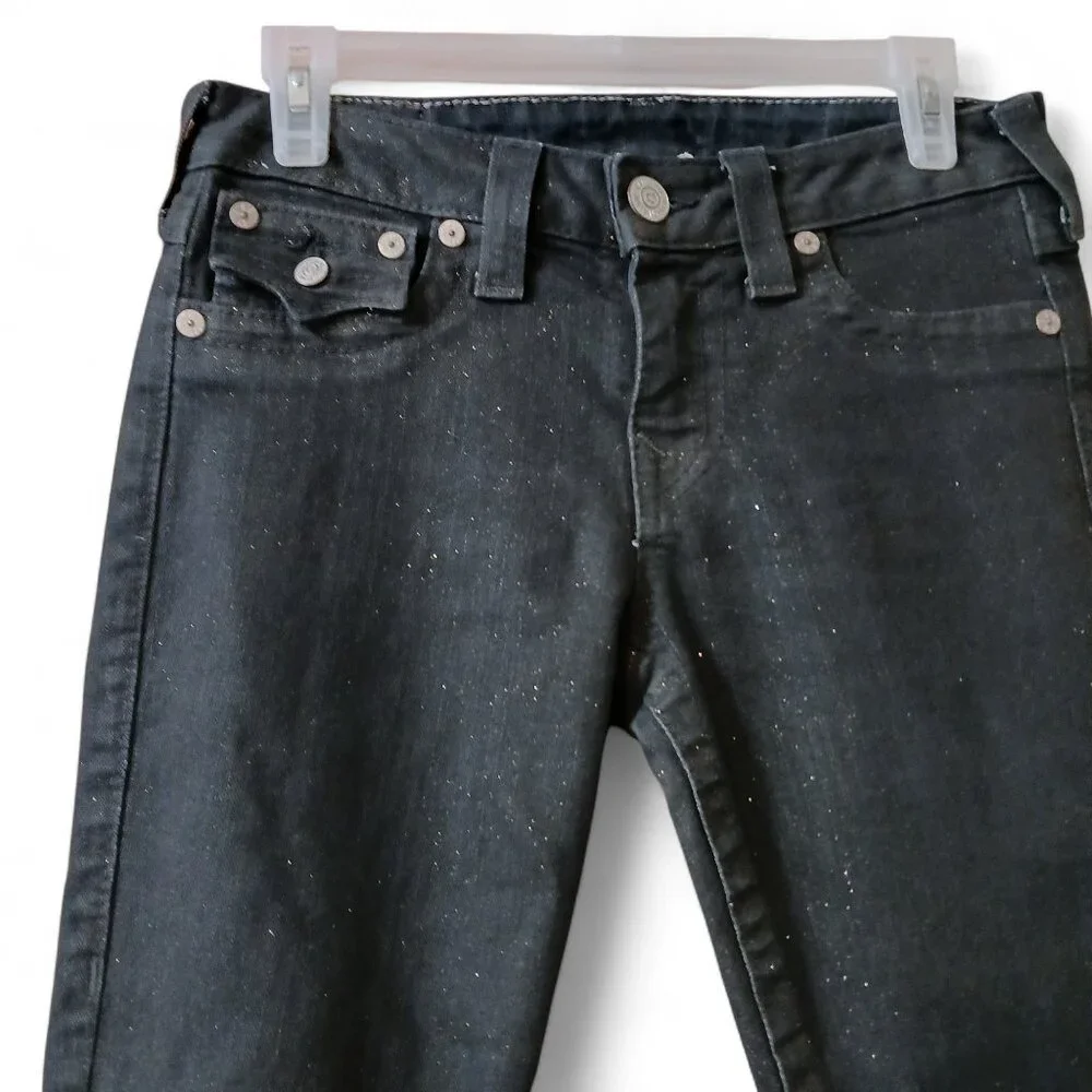 True Religion Serena Y2K Glitter Jeans Size 27 Dark Wash Skinny Made in USA - Picture 4 of 14